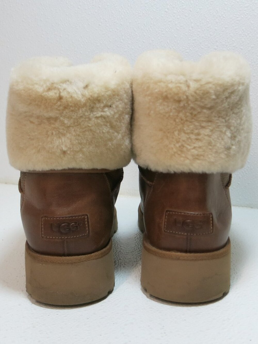 UGG Caleigh Wedge Leather Shearling Zip Fold Over Boots Australia Boot Shoes 11 - Picture 6 of 7